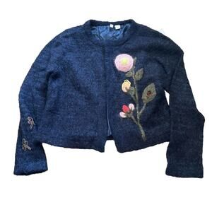 Moth x Anthropologie Blue Cardigan Wool Alpaca Vertical Garden Flower Large